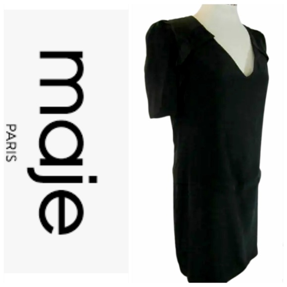 💕SALE💕 MAJE Black Silk Crepe Short Sleeve Mini Dress - Picture 5 of 12